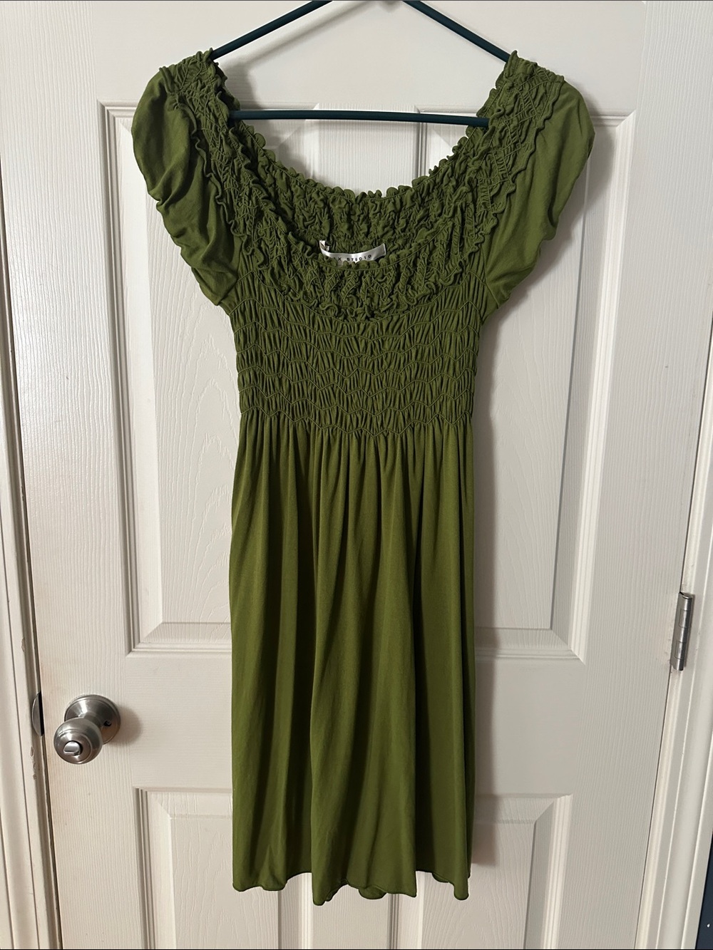 Max Studio Olive Green Smocked Midi Dress